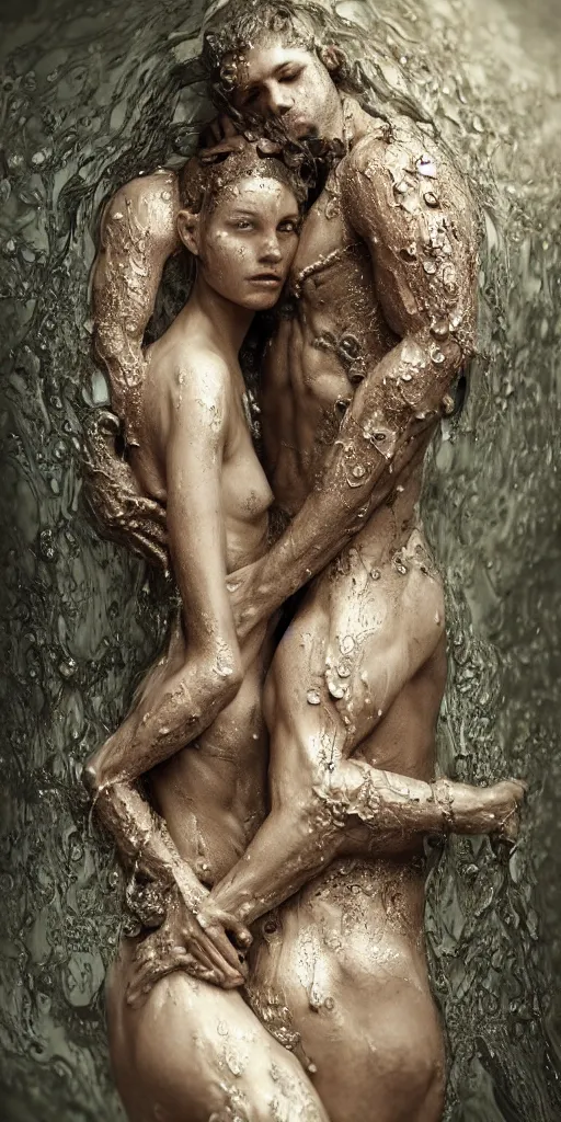 Prompt: beautiful human bodies intertwined, 3 d fractals, mandelbulb, dripping wet, skin, highly detailed, hyperrealism, cinematic