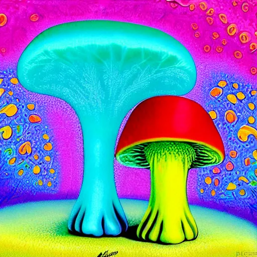 Prompt: a colorful fractal 3 d mushroom in a psychedelic world, peace and love, by peter max and mark ryden