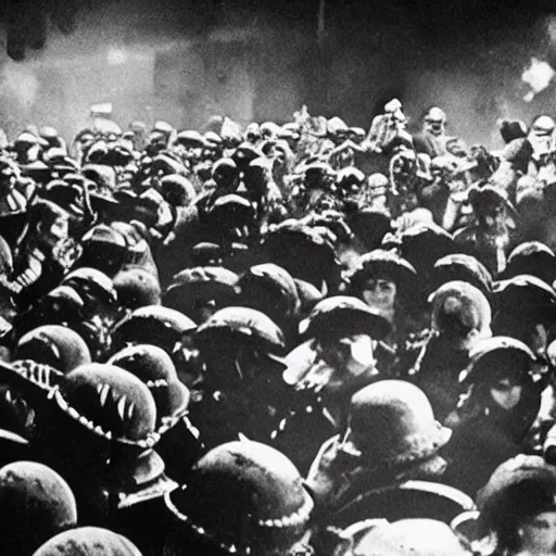 Image similar to silent film image of riot in amazon warehouse