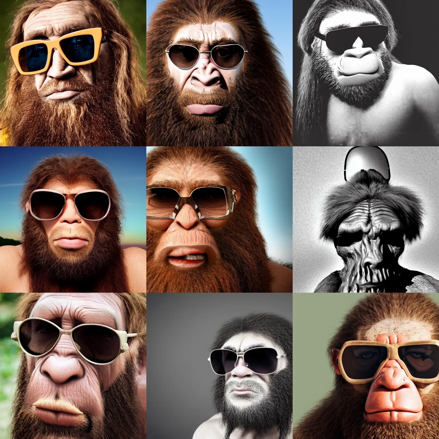 Prompt: portrait photo of Neanderthal with sunglasses