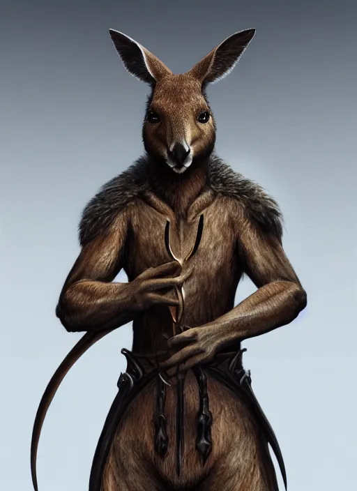 Image similar to kangaroo holding trophy, ultra detailed fantasy, elden ring, realistic, dnd character portrait, full body, dnd, rpg, lotr game design fanart by concept art, behance hd, artstation, deviantart, global illumination radiating a glowing aura global illumination ray tracing hdr render in unreal engine 5