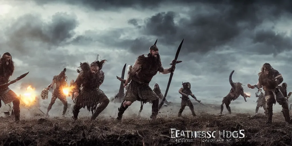 Image similar to epic battle scene Vikings versus aliens, the last stand, Epic Background, highly detailed, sharp focus, 8k, 35mm, cinematic lighting