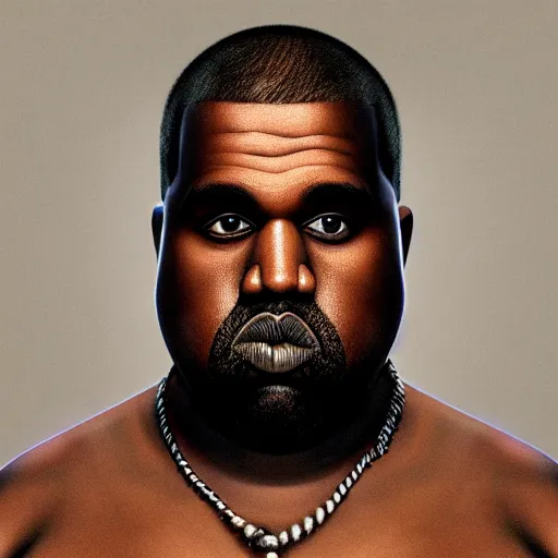 Image similar to hyperrealistic mixed media image of a incredibly morbidly obese kanye west, stunning 3 d render inspired art by istvan sandorfi and greg rutkowski, perfect facial symmetry, realistic, highly detailed attributes and atmosphere, dim volumetric cinematic lighting, 8 k octane extremely hyper - detailed render, post - processing, masterpiece,