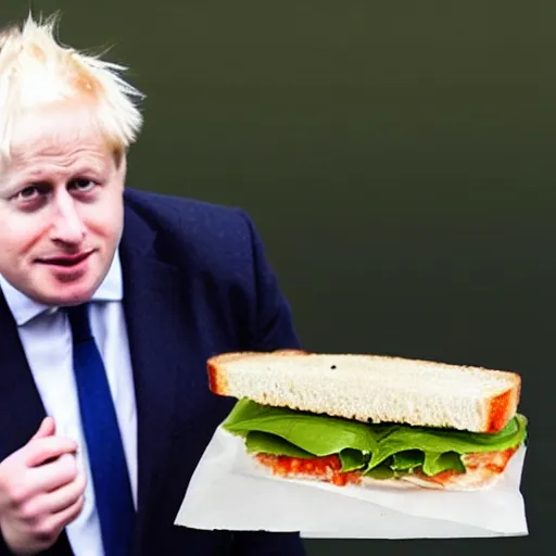 Prompt: photo of a sandwich that looks like boris johnson