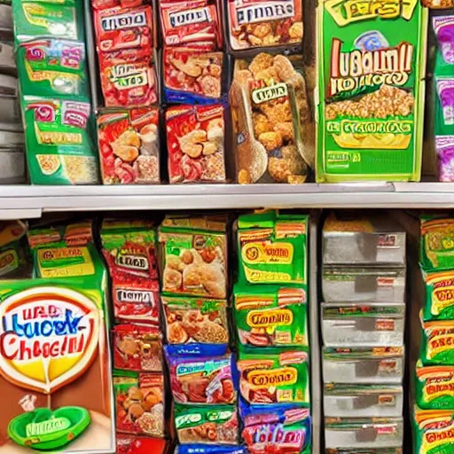 Image similar to a box of lucky charms cereal on a grocery store shelf