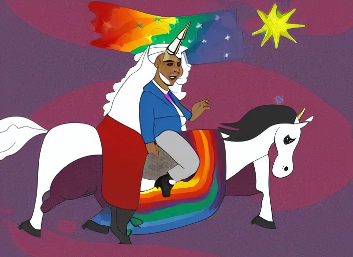 Image similar to obama riding an unicorn,.