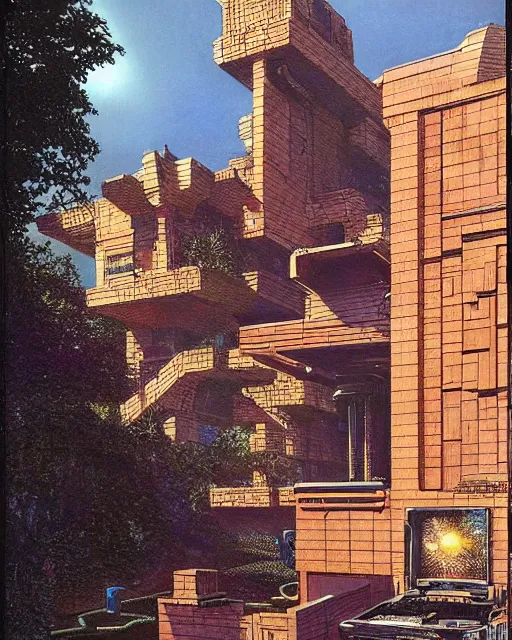 Image similar to cyberpunk mansion by ralph mcquarrie and frank lloyd frank lloyd and bruce pennington and ted nasmith