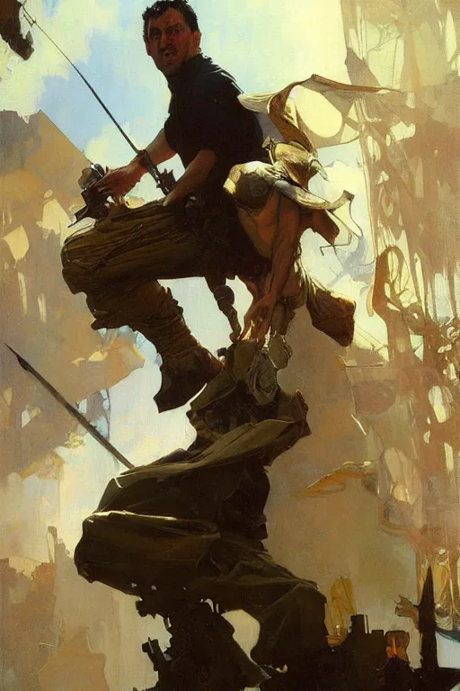 Image similar to mike stoklasa, action lines, painting by'phil hale '!!! gaston bussiere, craig mullins, greg rutkowski, alphonse mucha,