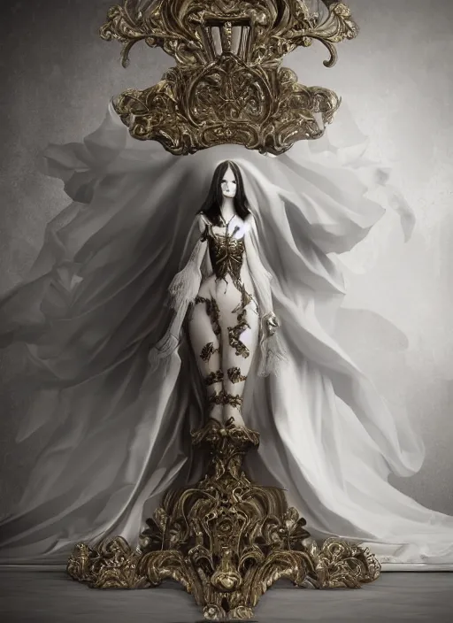 Prompt: hyper realistic photo of baroque dark luxury queen ethereal ghost full body, symmetric, rule of thirds, cinematic, artstation, cgsociety,