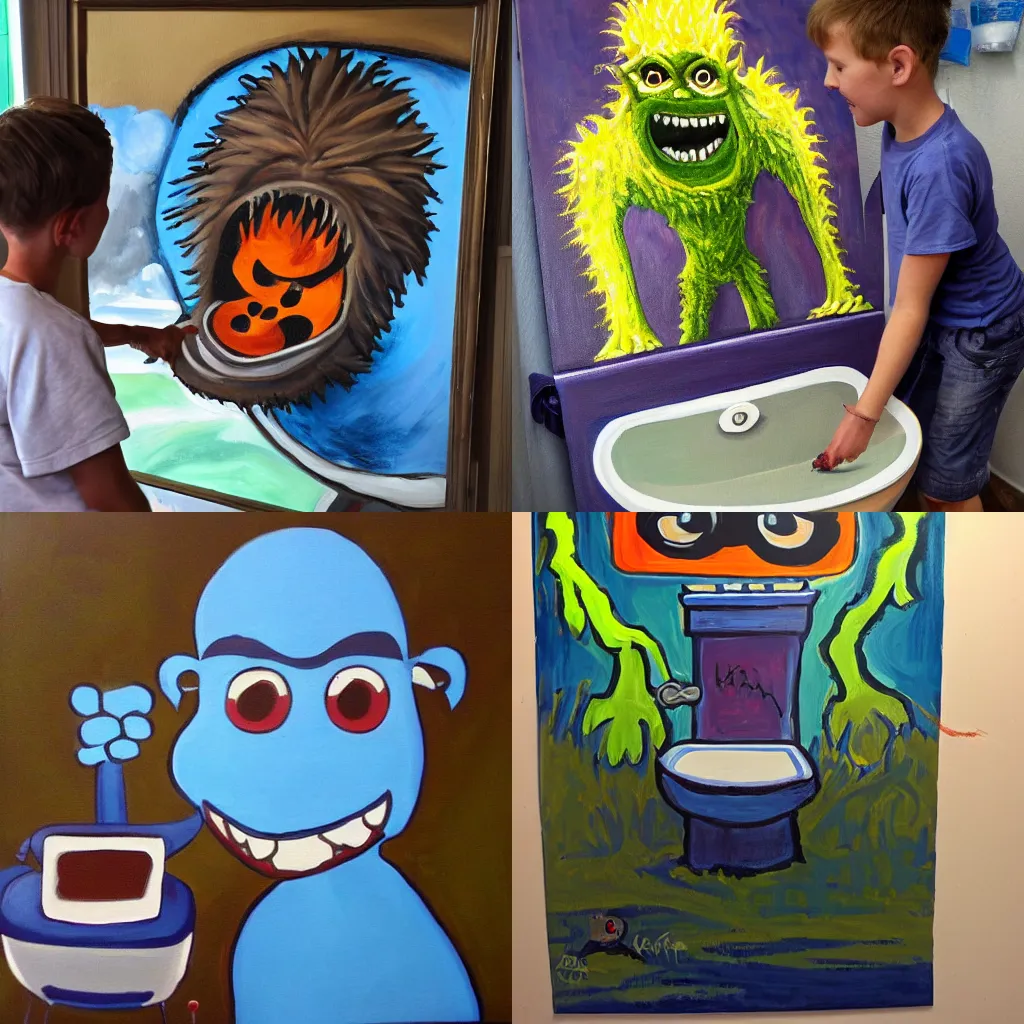 Prompt: davis, marc painting of a monster toilet