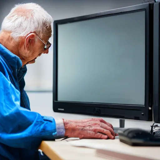 Prompt: old man staring at a highly advanced computer , old photo , 1824 , HD , 4k