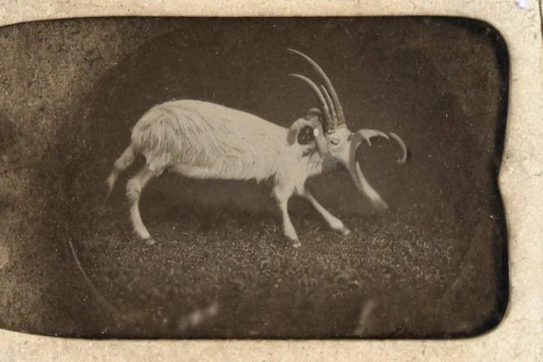 Prompt: a tintype photo of a half-goat half-crab creature, hybrid