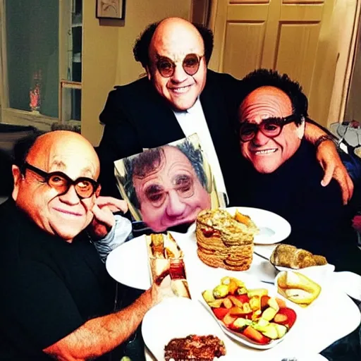 Prompt: Danny DeVito with the gang ❤️