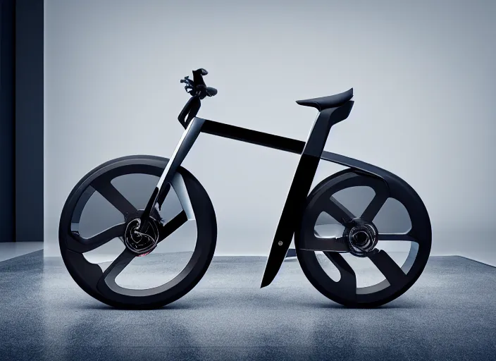 Image similar to futuristic electric bike ( designed by porsche ), xf iq 4, 1 5 0 mp, 5 0 mm, f / 1. 4, iso 3 0 0, 1 / 1 6 0 s, natural light, octane render, adobe lightroom, rule of thirds, symmetrical balance, depth layering, polarizing filter, sense of depth, ai enhanced