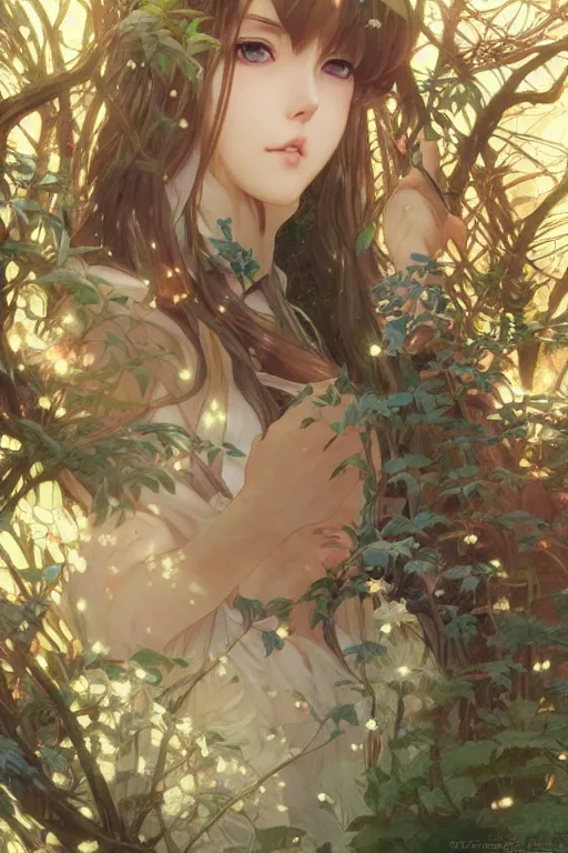 Image similar to anime visual of a beautiful young female cat girl, intricate, magical forest, stunning, highly detailed, digital painting, artstation, smooth, hard focus, illustration, art by artgerm and greg rutkowski and alphonse mucha