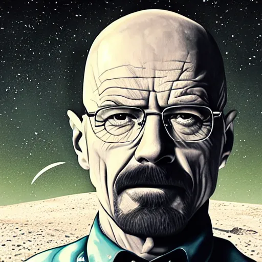 Prompt: a detailed portrait of walter white on the moon, art illustration, incredibly highly detailed and realistic, 8 k, sharp focus