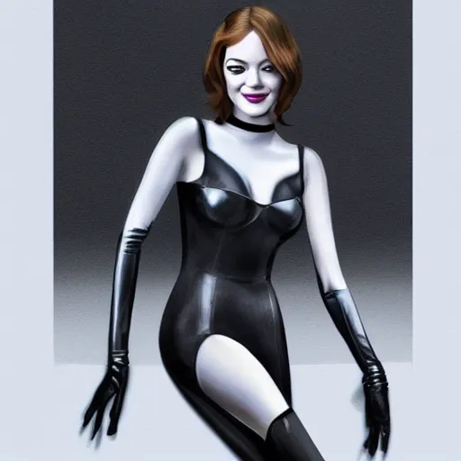 Image similar to Full-body portrait of Emma Stone as catwoman, trending on Artstation, realistic studio lighting, realistic shadows, by Jen Jung, by Lisa Ericson