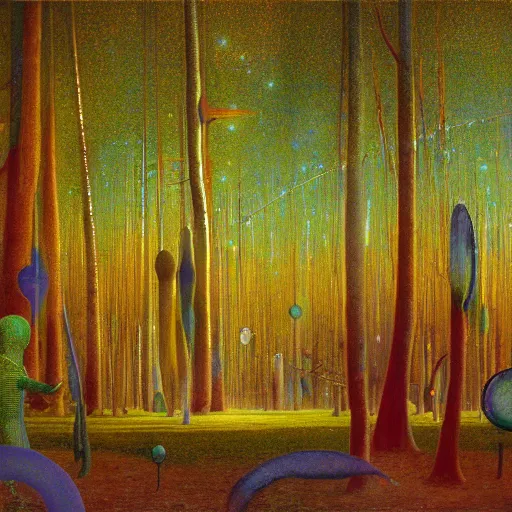 Prompt: psychedelic morning in the middle of the day lush pine forest, outer space, milky way, designed by arnold bocklin, jules bastien - lepage, tarsila do amaral, wayne barlowe and gustave baumann, cheval michael, trending on artstation, star, sharp focus, colorful refracted sparkles and lines, soft light, 8 k 4 k