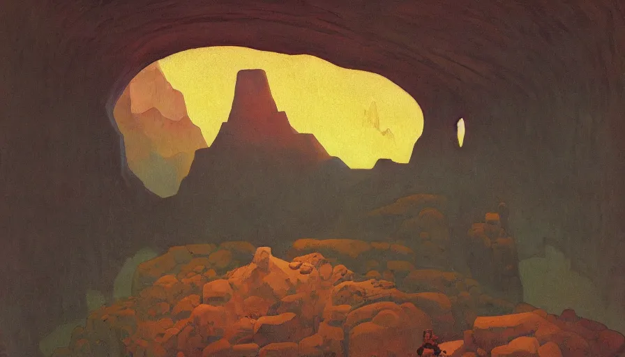 Image similar to a detailed oil painting of dark eerie ominous cave, prison cell, by nicholas roerich, by frank frazetta, by seurat, by hans emmenegger, by bruce pennington, by eyvind earle, moisture, grainy, highly detailed, realistic, outline, line,