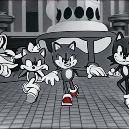 Prompt: a video still from a sonic the hedgehog cartoon in the 1 9 3 0 s