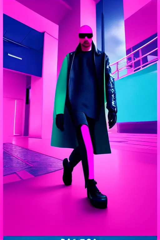 Prompt: a leaked screenshot of balenciagas 2 0 4 9 ad campaign, dayglo pink, dayglo blue, trending on artstation