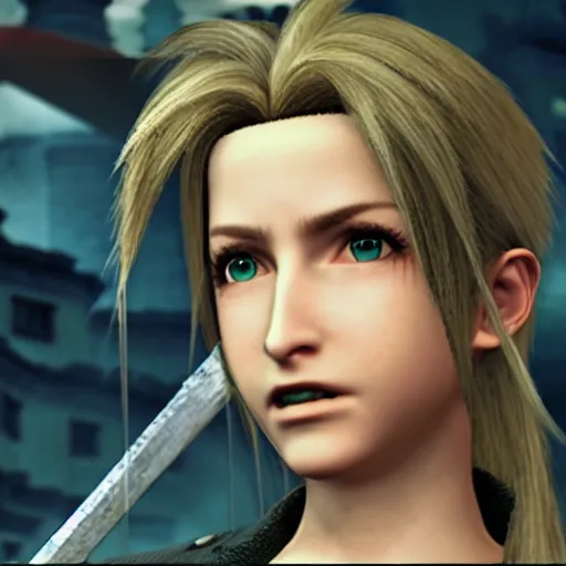 Image similar to a still frame from the video game final fantasy vii, starring nancy pelosi