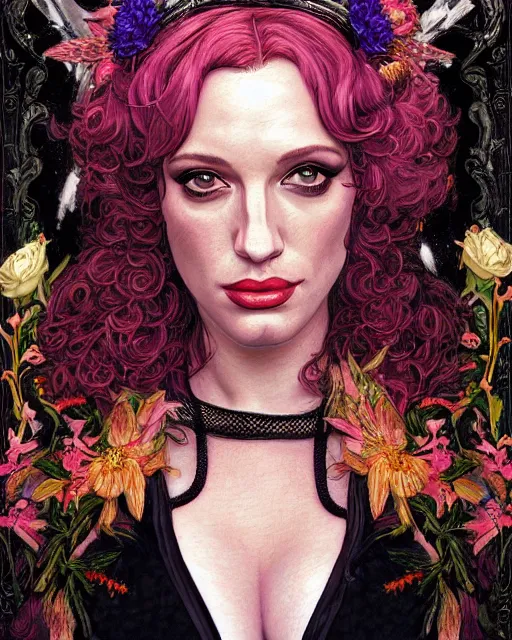 Image similar to sophisticated portrait of christina hendricks britney spears kat dennings, 1 9 8 0 s flower power hippy, very smoky cyberpunk paris bar, elegance, highly detailed, shallow depth of field, artstation, artgerm, donato giancola and joseph christian leyendecker