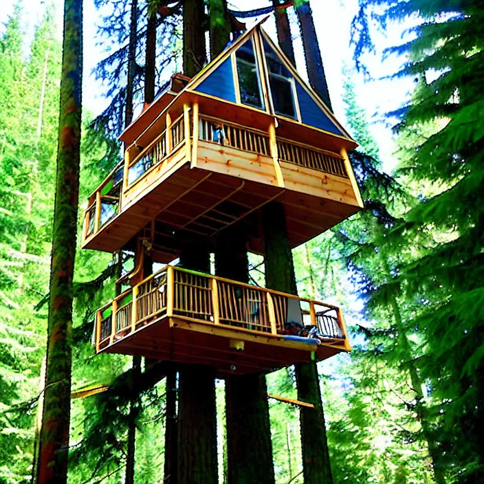 Prompt: mobile home tree house at vanvcouver,british columbia,canada