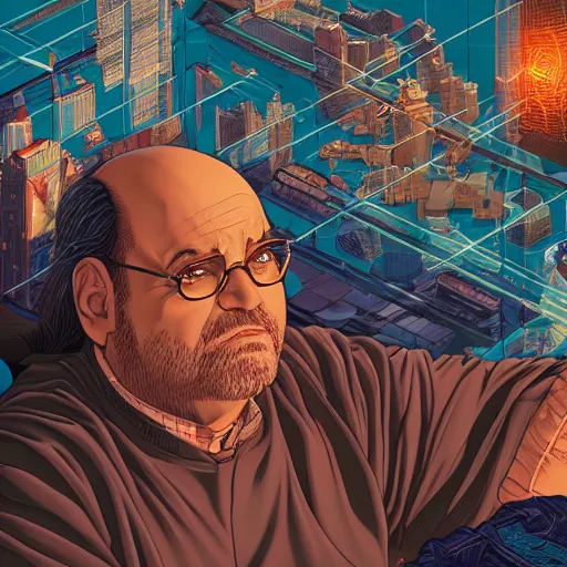 Image similar to the second coming of george costanza, by dan mumford, yusuke murata, makoto shinkai, ross tran, cosmic, heavenly, god rays, intricate detail, cinematic, 8 k, cel shaded, unreal engine, featured on artstation, pixiv