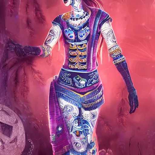 Prompt: ultra detailed, beautiful cute girl wearing modern stylish costume in the style of Assamese bihu mekhela sador gamosa design, dia de los muertos, scifi, cyberpunk, fantasy, intricate details, eerie, movie still, airbrush, elegant, super highly detailed, professional digital painting, artstation, concept art, smooth, sharp focus, no blur, no dof, extreme illustration, Unreal Engine 5, Photorealism, HD quality, 8k resolution, cinema 4d, 3D, beautiful, cinematic, art by artgerm and michael welan and DZO and greg rutkowski and alphonse mucha and loish and WLOP