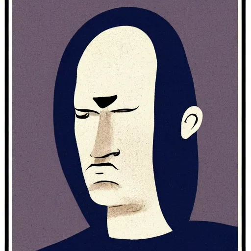 Image similar to matte portrait of a depressed man, by jack gaughan, minimalist illustration, blue color scheme