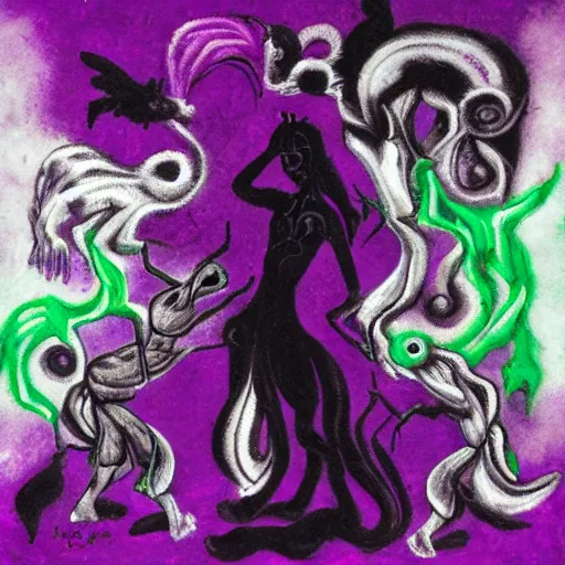 Prompt: black and purple void with shadow creatures