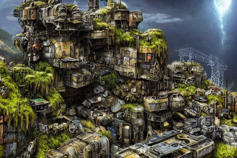 Image similar to sci - fi favela sculpture, wartime jungle environment, industrial factory, cliffs, sunny, milky way, award winning art, epic dreamlike fantasy landscape, ultra realistic,