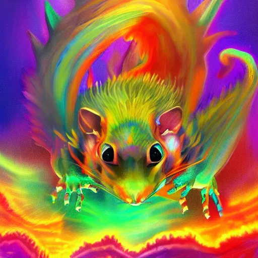 Image similar to an oilpainting of a psychedelic hamster dragon hybrid, hd, artstation, digital art, 4k, 8k