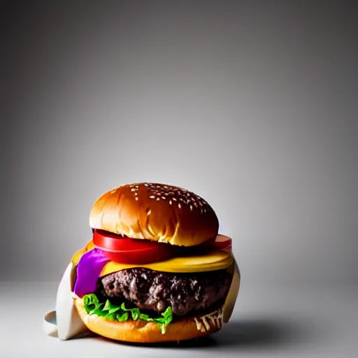 Image similar to a burger - cat hybrid, studio lighting, professional photography