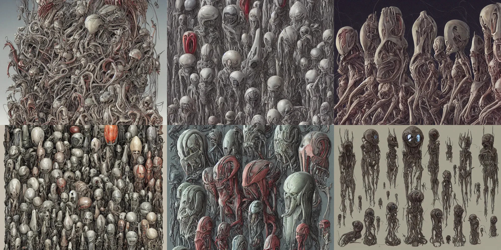 Prompt: aligned xenomorph nesting dolls, by h. r. giger and arthur haas and zdzisław beksinski and tony sandoval and moebius.