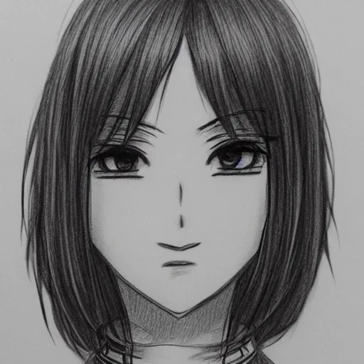 pencil sketch of an anime girl with short hair and