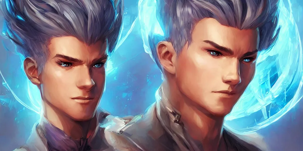 Image similar to concept art of young male netrunner d & d video game characters head designs, unique hair designs, by marc brunet and artgerm