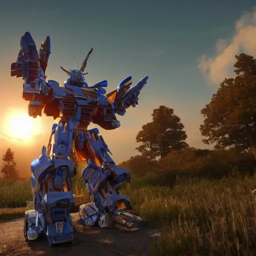 Image similar to highly detailed realistic transformers - realistic beautiful sky -realistic detail - blender - unreal engine 5 - 8K with ray tracing