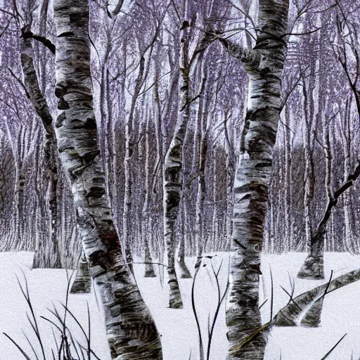 Prompt: birch tree, winter, sweden, digital art, intricate, hyper detailed, artstation, concept art, smooth, sharp focus, ray tracing, vibrant, photorealistic