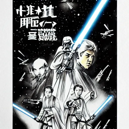 Image similar to star wars poster in Chinese water ink style