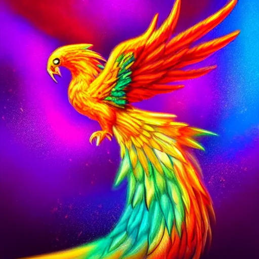 Image similar to rainbow colorful magic phoenix, trending on artstation, cgsociety, artgerm