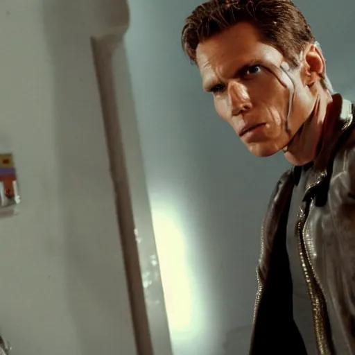 Image similar to Live Action Still of Jerma in The Terminator, real life, hyperrealistic, ultra realistic, realistic, highly detailed, epic, HD quality, 8k resolution, body and headshot, film still