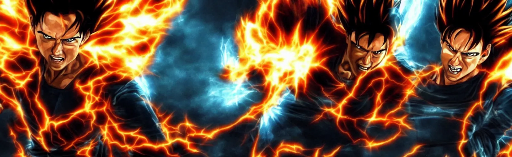 Image similar to ' tom cruise'as'goku'charging super saiyan, cinematic scene, award winning