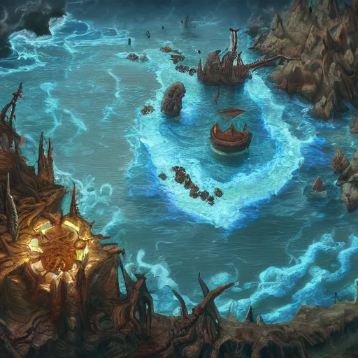 Image similar to map of a necromancer island oil painting, digital art, ultradetailed, artstation