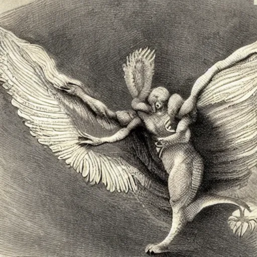 Image similar to biblical style creature, seraphim, dozens of bird - like wings, hundreds of eyes