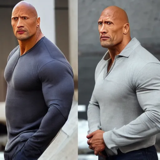 Image similar to Dwayne Johnson is looking intensely at the camera with one eyebrow up