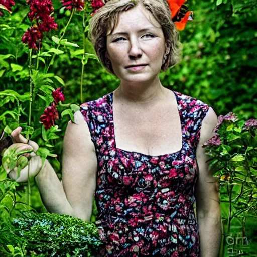 Prompt: lady in a garden, jason ebeyer