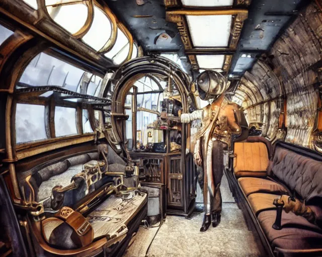 Image similar to steampunk train in space, Style of Ian Hubert