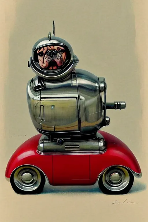 Prompt: ( ( ( ( ( 1 9 5 0 s retro future android robot bulldog wagon. muted colors., ) ) ) ) ) by jean - baptiste monge,!!!!!!!!!!!!!!!!!!!!!!!!! chrome red